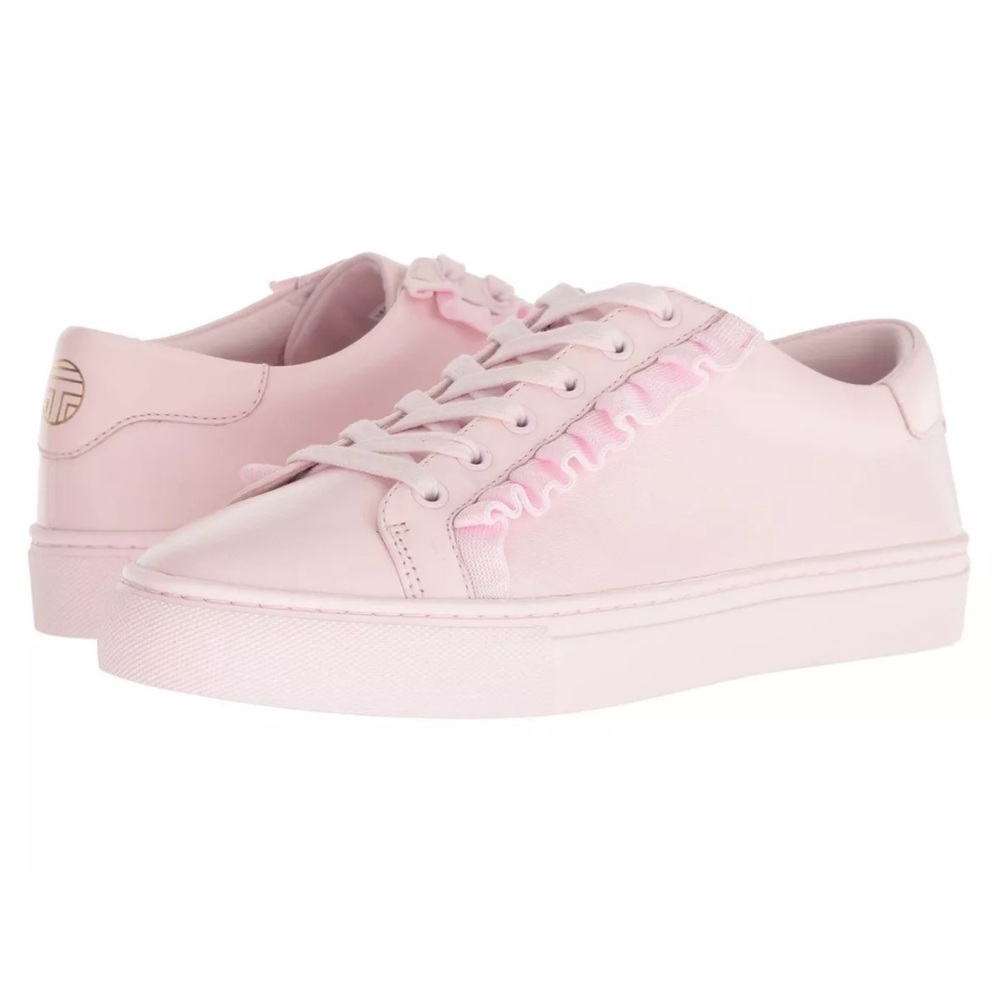Tory Burch Tory Sport Cotton Pink Calf Leather Ruffle Sneaker